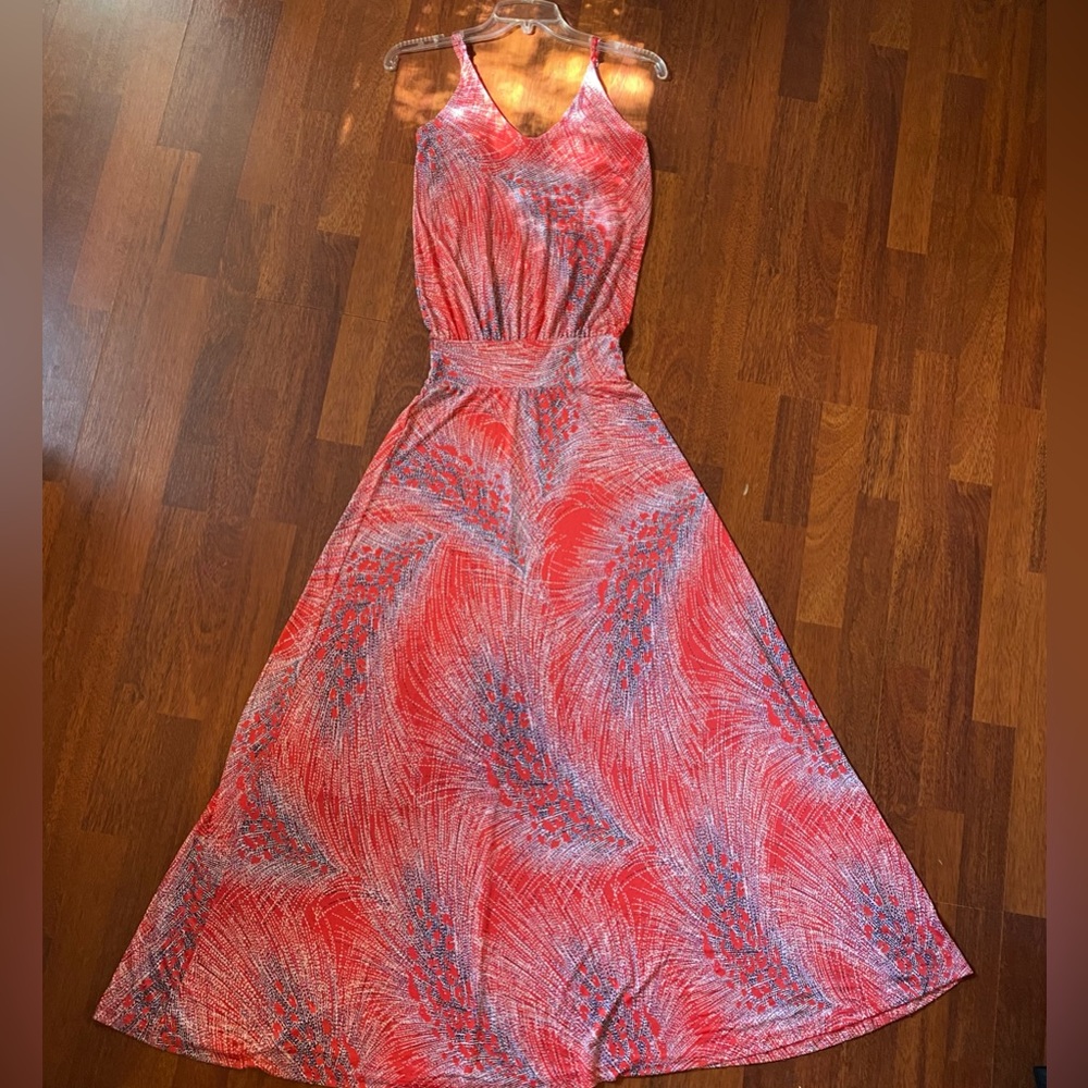 Maxi jersey knit stretchy dress with double spaghetti straps Ladies size Small